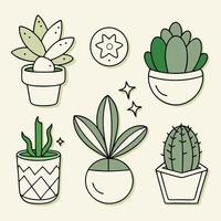 Variety of Hand Drawn Cute Succulent Plants in Different Pots and Styles on a Light Background Perfect for Adding Greenery to Any Space vector