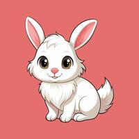 Charming Fluffy White Bunny with Big Round Eyes Sitting on a Light Coral Background That Brings Joy and Warmth While Enhancing Any Design vector