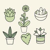 Collection of Charming Potted Succulents with Whimsical Designs and Colors That Illuminate Any Room with Their Unique Style and Lively Greenery Elements vector