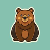 Adorable Cartoon Bear with Brown Fur Sitting on a Soft Green Background Radiating Joy and Warmth with Cute Features and Cheerful Expression vector