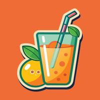 Delicious Orange Juice in a Clear Glass with a Straw and Fresh Orange Slices Creating a Bright and Inviting Summer Drink Experience for Everyone vector