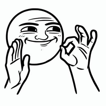 A drawing of a smiling face with hands up vector