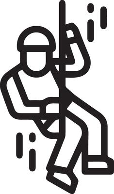 A black and white illustration of a man on a rope