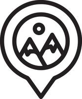 A map marker with mountains and a sun vector