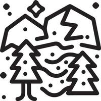 A black and white illustration of a mountain range with trees vector