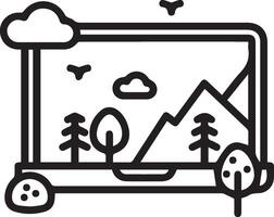 A laptop with a mountain and trees on it vector