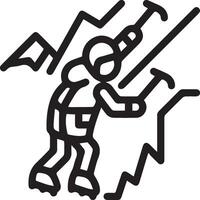 A black and white line drawing of a man climbing a mountain outline vector