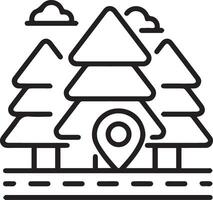 A line drawing of a raod with trees and a pin vector
