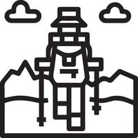 A black and white illustration of a man with a backpack and skis vector