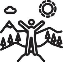 A man standing on a mountain with a sun and trees vector