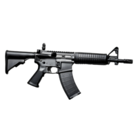 Compact black rifle with a matching stock and barrel png