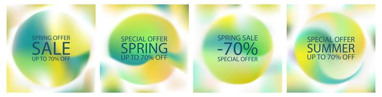 Gradient light background set. Square poster, organic green pattern design. Soft sunny garden spring summer presentation template. Fluid liquid graphic 3d design, pastel noise mesh eco social banner. vector