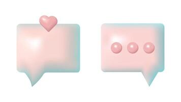 3D speech bubbles different shapes message icon. Heart and dots. For social media advertising posters. isolated set. vector
