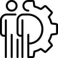 A black and white icon of two people in a gear vector