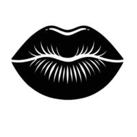 Black lips with long eyelashes on a white background vector