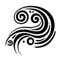 A black and white design of a wave with swirls vector