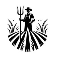 Farmer with pitchfork and wheat field illustration vector