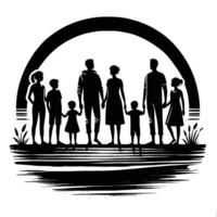 Silhouette of a family standing on a dock vector