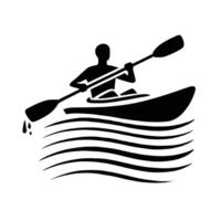 A man in a kayak is silhouetted against a white background vector