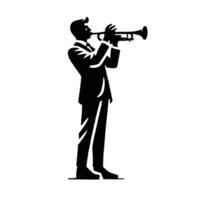 A silhouette of a man in a suit playing a trumpet vector