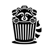 A black and white raccoon in a trash can vector