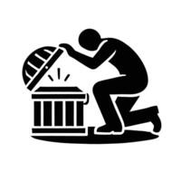 A man is putting a box into a trash can vector