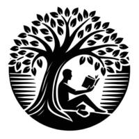 A man reading under a tree with a book vector