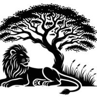Lion under tree vector