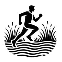 A silhouette of a man running in the water vector