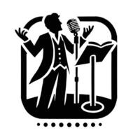 A man singing into a microphone and holding a book vector