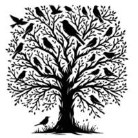 Tree with birds vector
