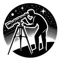 Astronomer looking through telescope vector
