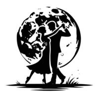 Couple dancing in front of the moon vector
