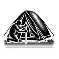 A man is setting up his tent in the grass vector