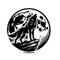 A wolf howling at the moon on a white background vector