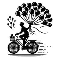 A silhouette of a man riding a bicycle with balloons vector