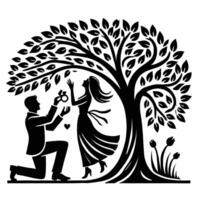 A man and woman under a tree with a ring vector