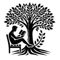 Man reading book under tree illustration vector