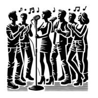 A group of people singing in front of a microphone vector