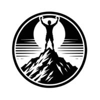 A man standing on top of a mountain with his arms raised vector