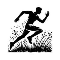 Silhouette of a man running in the grass vector