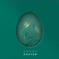 Easter egg with gold circuit board pattern on a green background vector