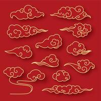 Chinese or japanese style gold cloud patterns on a red background. Decorative asian elements vector