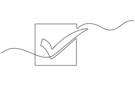 Continuous line art check mark vector