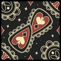 a black and red pattern with hearts and stars. vector
