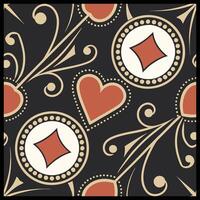 a black and red pattern with hearts and diamonds vector
