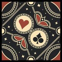 a black and red background with a heart and spades vector