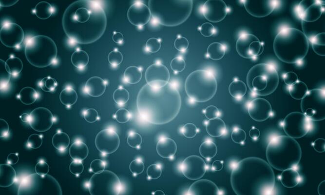Abstract light bokeh dark blue background. Shiny bright circle bubbles.