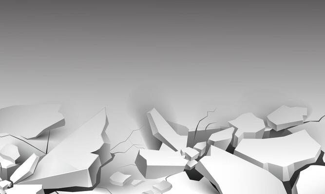 Cartoon cracked concrete ground. Split damage after earthquake. grey background with copy space.