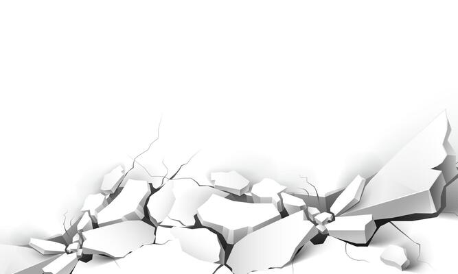 Cartoon cracked concrete ground. Split damage after earthquake. white background with copy space.